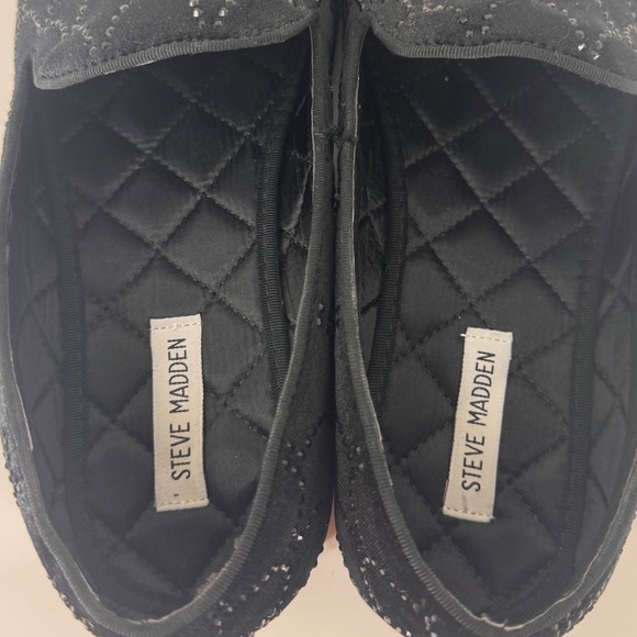 Steve Madden Triton Mens 12 Black Velvet Rhinestone Scalloped Loafers Shoes main image 5